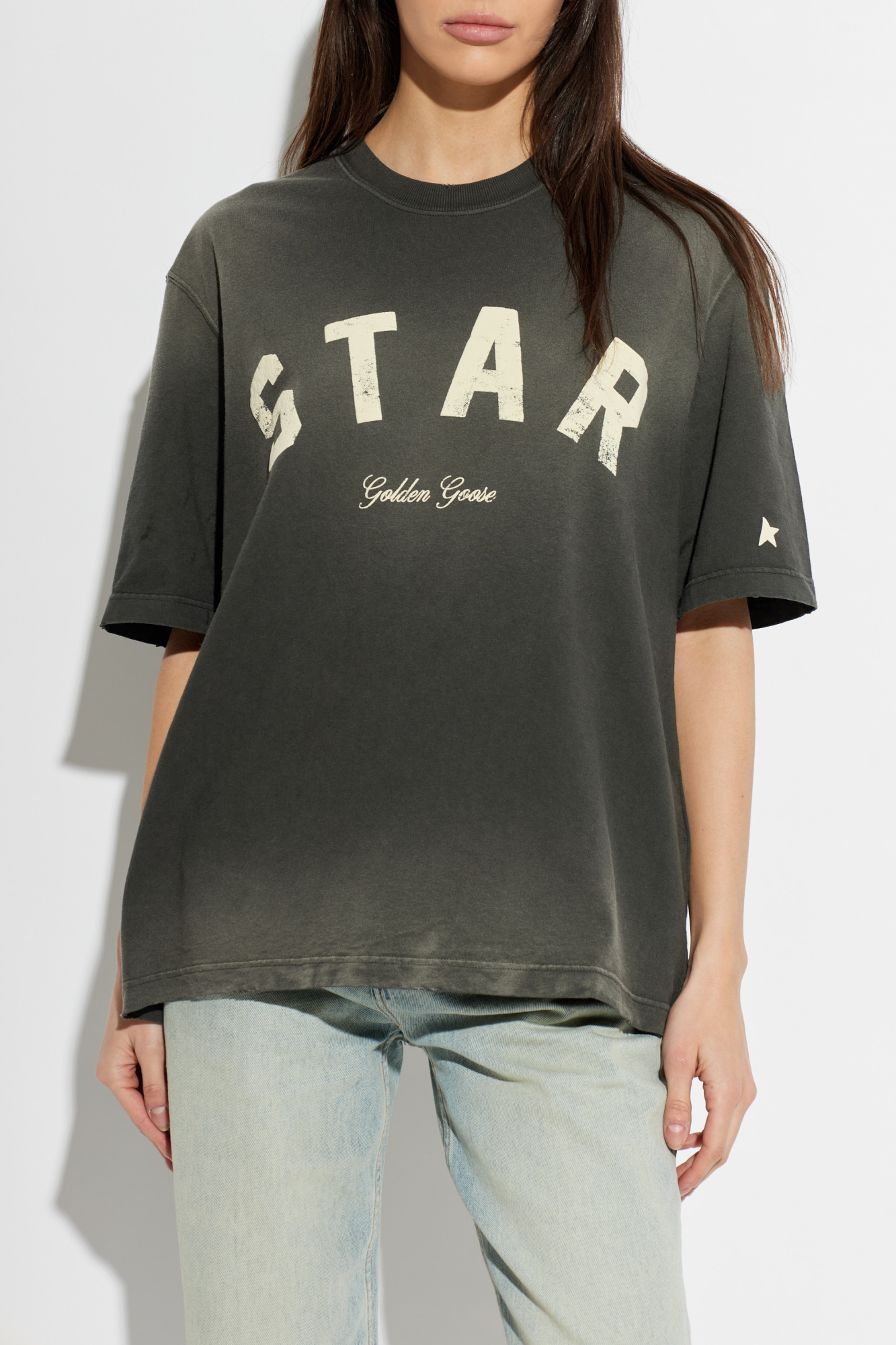 GOLDEN /ゴールデングース　LOGO Tシャツ Men's olive green T-shirt with Golden lettering